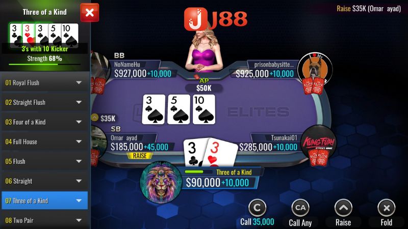 Nhiều lựa chọn thời thường và xu hướng như Poker Tournament J88